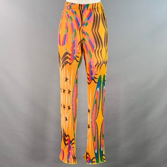 XS Agust Crinkled Multi Color Polyester Chiffon Pleated Elastic Waistband Pants - Picture 1 of 6